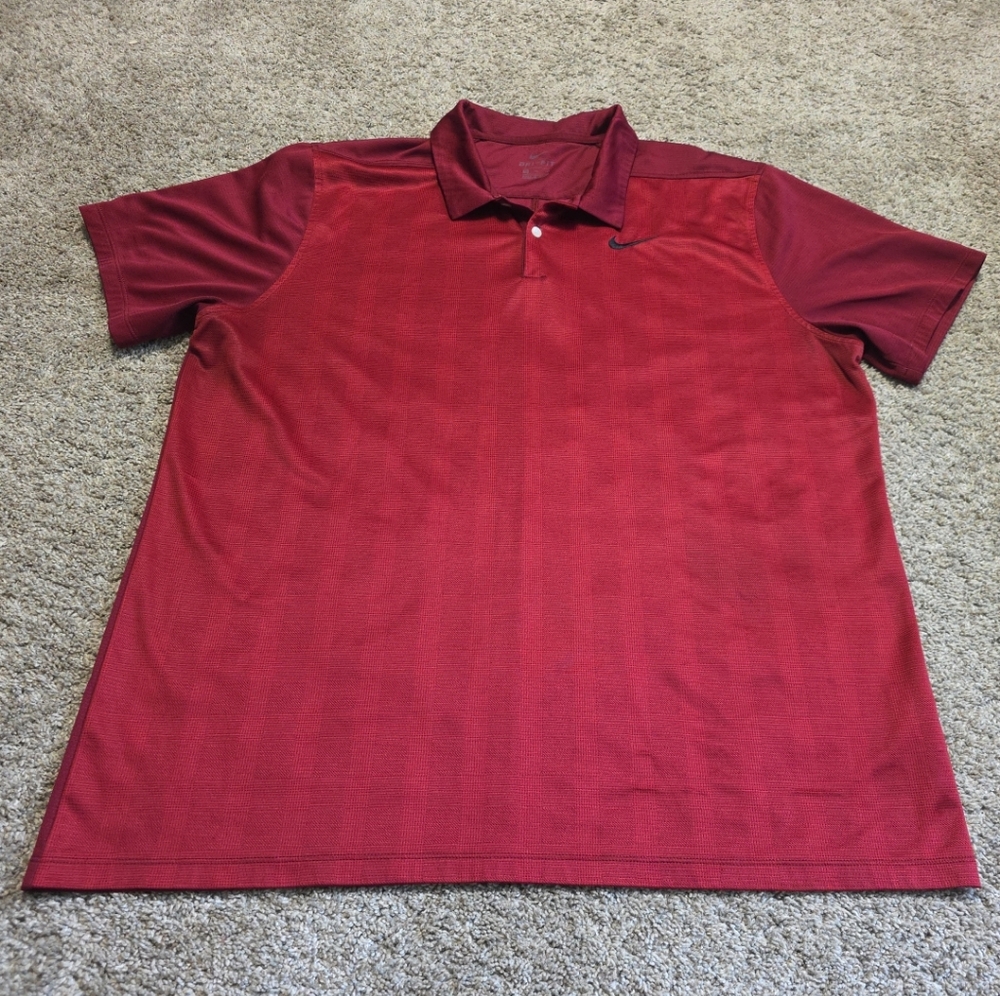Nike Dri-Fit Embroidered Striped Golf Polo Shirt Men XL Lightweight Red